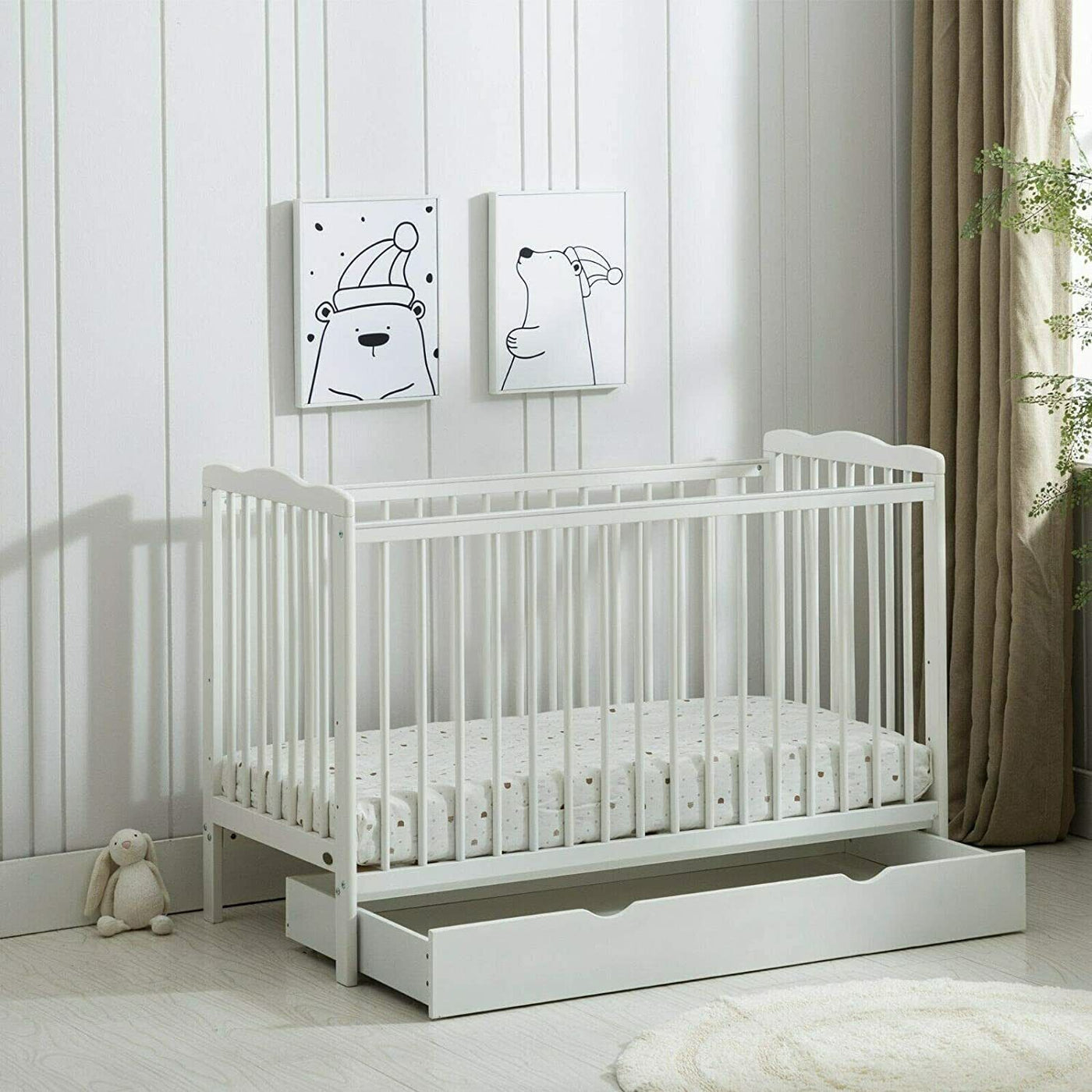 Brooklyn Baby Cot Crib With 120x60 Mattress (White)